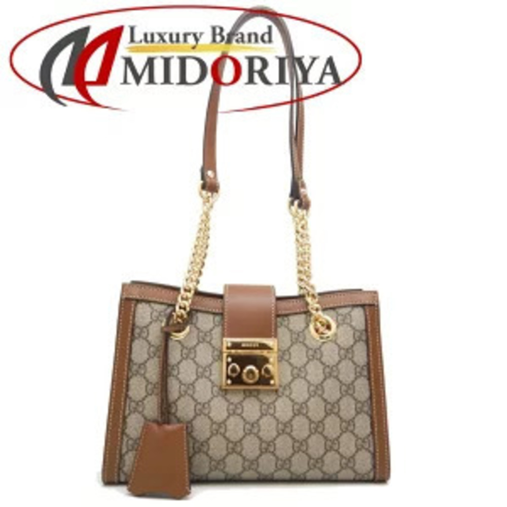GUCCI Padlock GG Shoulder Bag Supreme Leather Beige Brown